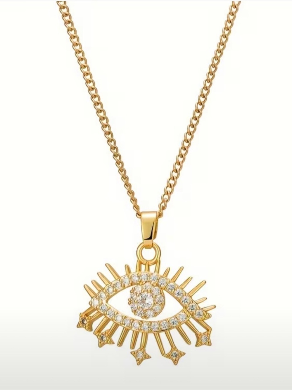 💦 Waterproof 💦 Gold Crystal Evil Eye Pendant Necklace for Women